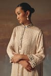 Twenty Nine_Off White Silk Embroidery Mandarin Collar Moon Dust Gajji Shirt Kurta _at_Aza_Fashions