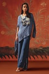 Buy_Twenty Nine_Blue Square Neck Twilight Gajji Silk Cape Top _Online_at_Aza_Fashions