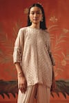Buy_Twenty Nine_Pink Silk Embroidery Round Neck Moon Dust Gajji Tunic Top _at_Aza_Fashions