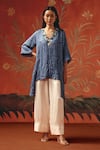 Twenty Nine_Blue Silk Embroidery V-neck Twilight Gajji Designer Kurta _Online_at_Aza_Fashions