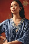 Twenty Nine_Blue Silk Embroidery V-neck Twilight Gajji Designer Kurta _at_Aza_Fashions