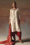 Twenty Nine_Ivory Silk Embroidery Round Neck Monga Kurta _Online_at_Aza_Fashions