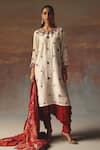 Twenty Nine_Ivory Silk Embroidery Round Neck Monga Kurta _at_Aza_Fashions