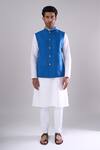 Arihant Rai Sinha Blue Polyester, Jacquard Royal Poly Bundi Online at Aza Fashions Arihant Rai Sinha_Blue Polyester, Jacquard Royal Poly Bundi _Online_at_Aza_Fashions