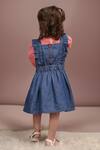 Shop_Petite Pomme_Peach Cotton, Denim Embroidery Ruffled Dress And Top Set_at_Aza_Fashions
