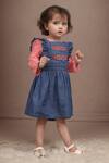 Buy_Petite Pomme_Peach Cotton, Denim Embroidery Ruffled Dress And Top Set_Online_at_Aza_Fashions