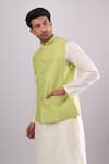 Arihant Rai Sinha Green Polyester, Jacquard Poly Bundi at Aza Fashions Arihant Rai Sinha_Green Polyester, Jacquard Poly Bundi _at_Aza_Fashions