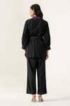 Shop_K-Anshika_Black Cotton Embroidery, Sequins Collared Puff Sleeve Co-ord Set _at_Aza_Fashions