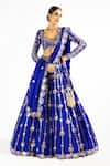 Buy_Vvani By Vani Vats_Blue Dupatta Satin Organza, Lehenga And Blouse Floral Embroidered Bridal Set _at_Aza_Fashions