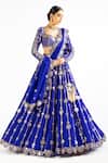 Buy_Vvani By Vani Vats_Blue Dupatta Satin Organza, Lehenga And Blouse Floral Embroidered Bridal Set _Online_at_Aza_Fashions