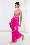 Buy_Ekaya Banaras_Pink Georgette Embroidery Kadwa Hand Saree With Running Blouse _Online_at_Aza_Fashions