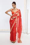 Buy_Ekaya Banaras_Red Georgette Embroidery Kadwa Hand Saree With Running Blouse _at_Aza_Fashions
