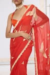 Shop_Ekaya Banaras_Red Georgette Embroidery Kadwa Hand Saree With Running Blouse _Online_at_Aza_Fashions