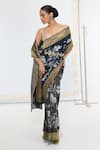 Buy_Ekaya Banaras_Blue Crepe Printed Saree With Running Blouse Piece _at_Aza_Fashions