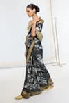 Buy_Ekaya Banaras_Blue Crepe Printed Saree With Running Blouse Piece _Online_at_Aza_Fashions