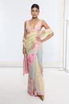 Buy_Ekaya Banaras_Multi Color Georgette Printed Saree With Running Blouse _at_Aza_Fashions