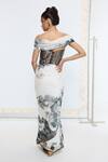 Ekaya Banaras_Black Georgette And White Printed Saree With Running Blouse _Online_at_Aza_Fashions