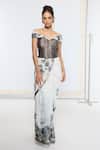 Buy_Ekaya Banaras_Black Georgette And White Printed Saree With Running Blouse _at_Aza_Fashions