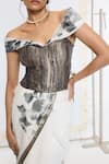 Shop_Ekaya Banaras_Black Georgette And White Printed Saree With Running Blouse _Online_at_Aza_Fashions