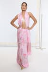 Shop_Ekaya Banaras_Pink Georgette Printed Saree With Running Blouse _at_Aza_Fashions