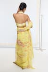 Ekaya Banaras_Yellow Crepe Printed Saree With Running Blouse _Online_at_Aza_Fashions
