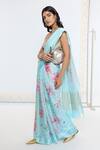 Buy_Ekaya Banaras_Blue Georgette Printed Saree With Running Blouse _Online_at_Aza_Fashions