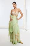 Buy_Ekaya Banaras_Green Georgette Printed Saree With Running Blouse _at_Aza_Fashions