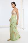 Buy_Ekaya Banaras_Green Georgette Printed Saree With Running Blouse _Online_at_Aza_Fashions