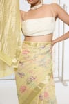 Shop_Ekaya Banaras_Green Georgette Printed Saree With Running Blouse _Online_at_Aza_Fashions