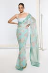 Buy_Ekaya Banaras_Blue Georgette Printed Saree With Running Blouse _at_Aza_Fashions
