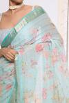 Shop_Ekaya Banaras_Blue Georgette Printed Saree With Running Blouse _Online_at_Aza_Fashions