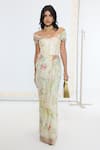 Buy_Ekaya Banaras_Green Georgette Printed Saree With Running Blouse _at_Aza_Fashions