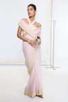 Buy_Ekaya Banaras_Peach Georgette Embroidery Kadwa Hand Saree With Running Blouse _at_Aza_Fashions