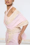 Shop_Ekaya Banaras_Peach Georgette Embroidery Kadwa Hand Saree With Running Blouse _Online_at_Aza_Fashions
