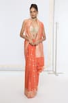 Buy_Ekaya Banaras_Orange Georgette Embroidery Kadwa Hand Saree With Running Blouse _at_Aza_Fashions