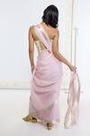 Ekaya Banaras_Purple Georgette Kadwa Border Saree With Running Blouse _Online_at_Aza_Fashions