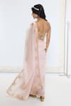 Ekaya Banaras_Peach Organza, Silk Scalloped Border Saree With Running Blouse _Online_at_Aza_Fashions