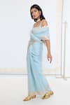 Buy_Ekaya Banaras_Blue Organza, Silk Designer Scalloped Border Saree With Running Blouse _Online_at_Aza_Fashions