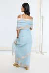 Ekaya Banaras_Blue Organza, Silk Designer Scalloped Border Saree With Running Blouse _Online_at_Aza_Fashions