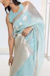 Shop_Ekaya Banaras_Blue Organza, Silk Solid Zari Border Saree With Running Blouse _Online_at_Aza_Fashions