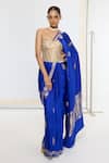 Buy_Ekaya Banaras_Blue Satin, Silk Embroidery Kadwa Pattern Saree With Running Blouse _at_Aza_Fashions