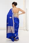 Ekaya Banaras_Blue Satin, Silk Embroidery Kadwa Pattern Saree With Running Blouse _Online_at_Aza_Fashions