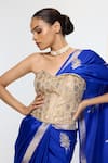 Shop_Ekaya Banaras_Blue Satin, Silk Embroidery Kadwa Pattern Saree With Running Blouse _Online_at_Aza_Fashions