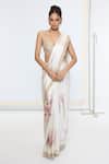 Buy_Ekaya Banaras_White Crepe Printed Saree With Running Blouse _at_Aza_Fashions