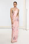 Buy_Ekaya Banaras_Pink Crepe Printed Saree With Running Blouse _at_Aza_Fashions