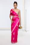 Buy_Ekaya Banaras_Pink Satin, Silk Embroidery Kadwa Saree With Running Blouse _at_Aza_Fashions