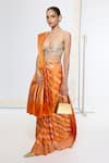 Buy_Ekaya Banaras_Orange Satin, Silk Kadwa Pattern Saree With Running Blouse _Online_at_Aza_Fashions