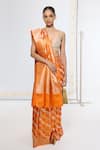 Buy_Ekaya Banaras_Orange Satin, Silk Kadwa Pattern Saree With Running Blouse _at_Aza_Fashions