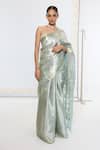 Buy_Ekaya Banaras_Green Silk, Tissue Embroidered Saree With Running Blouse _at_Aza_Fashions