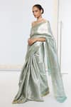 Buy_Ekaya Banaras_Green Silk, Tissue Embroidered Saree With Running Blouse _Online_at_Aza_Fashions